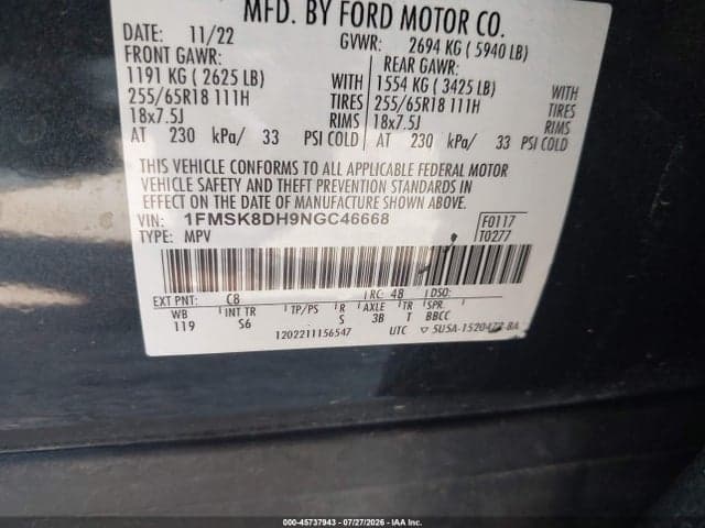 2022 FORD EXPLORER XLT 9