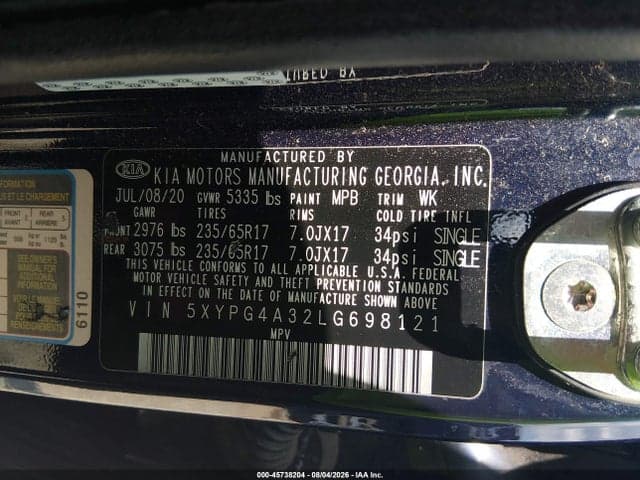 2020 KIA SORENTO 2.4L LX 9
