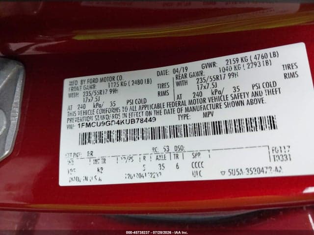 2019 FORD ESCAPE SE 9