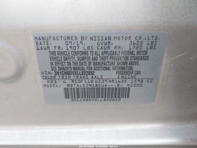2020 NISSAN VERSA S XTRONIC CVT 9