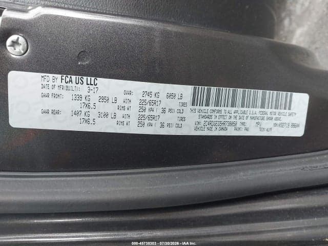 2017 DODGE GRAND CARAVAN GT 9