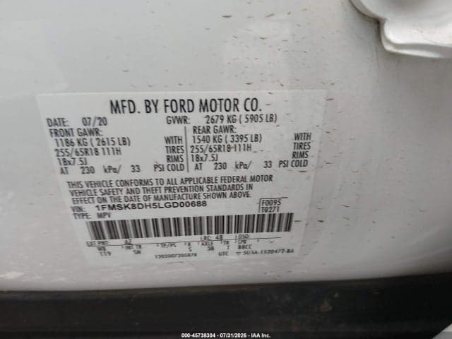2020 FORD EXPLORER XLT 9