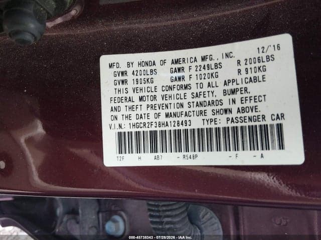 2017 HONDA ACCORD LX 9