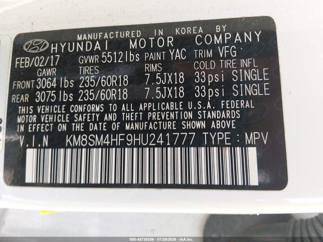 2017 HYUNDAI SANTA FE SE 9