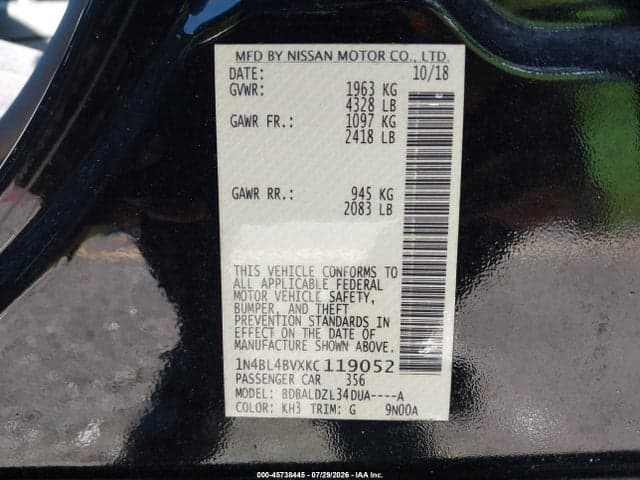 2019 NISSAN ALTIMA 2.5 S 9