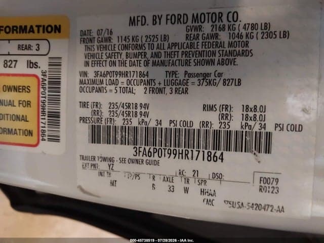 2017 FORD FUSION SE 9