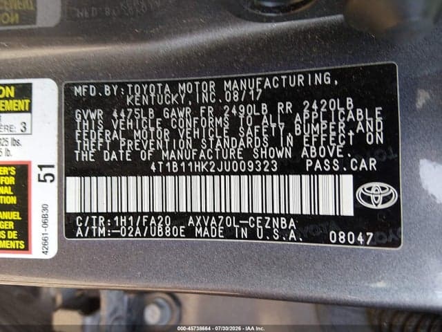 2018 TOYOTA CAMRY LE 9