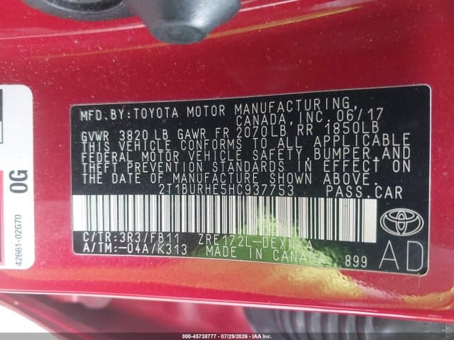 2017 TOYOTA COROLLA LE 9