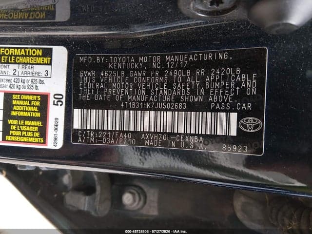 2018 TOYOTA CAMRY HYBRID LE 9