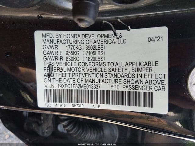 2021 HONDA CIVIC EX 9