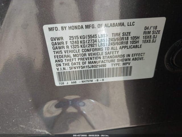 2018 HONDA PILOT LX 9