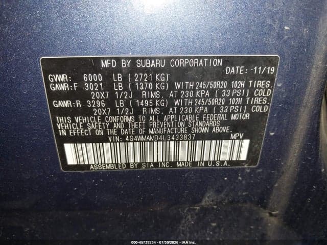 2020 SUBARU ASCENT LIMITED 9