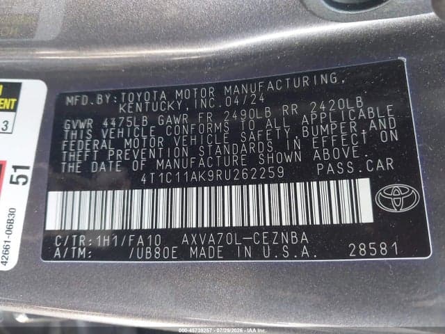 2024 TOYOTA CAMRY LE 9