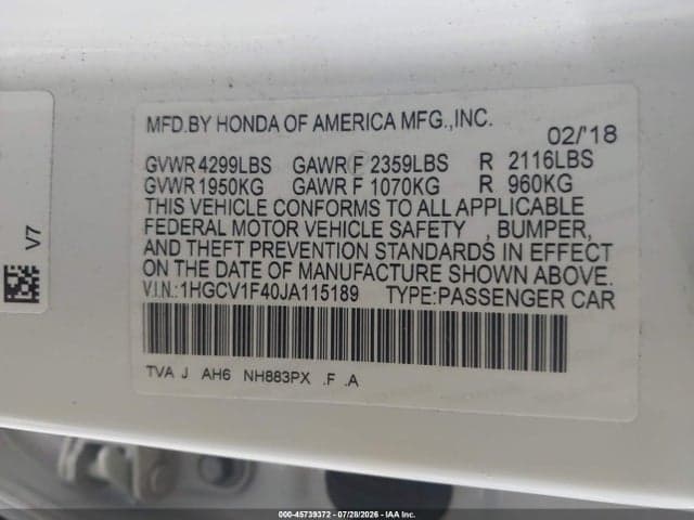 2018 HONDA ACCORD EX 9