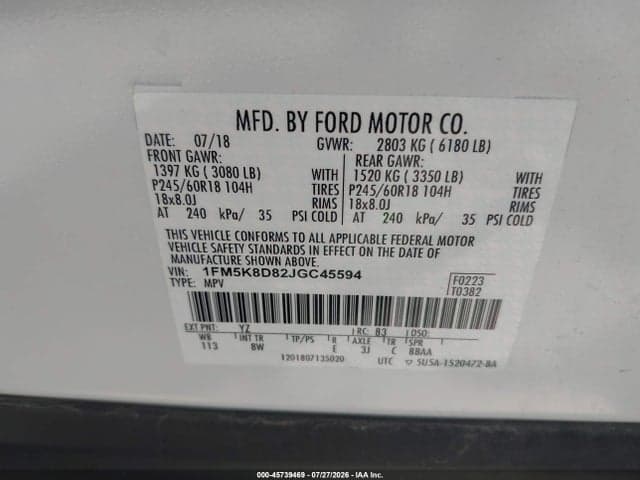 2018 FORD EXPLORER XLT 9