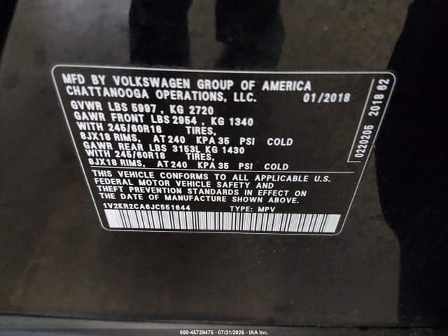 2018 VOLKSWAGEN ATLAS 3.6L V6 SE 9