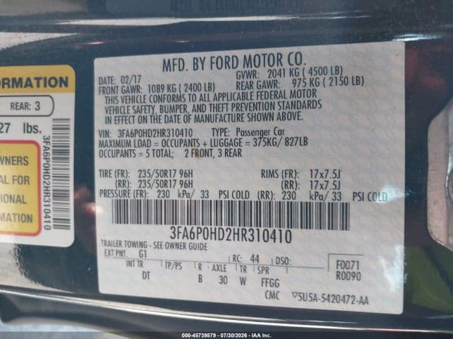 2017 FORD FUSION SE 9