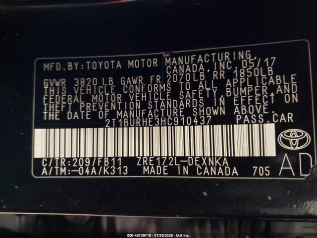 2017 TOYOTA COROLLA LE 9