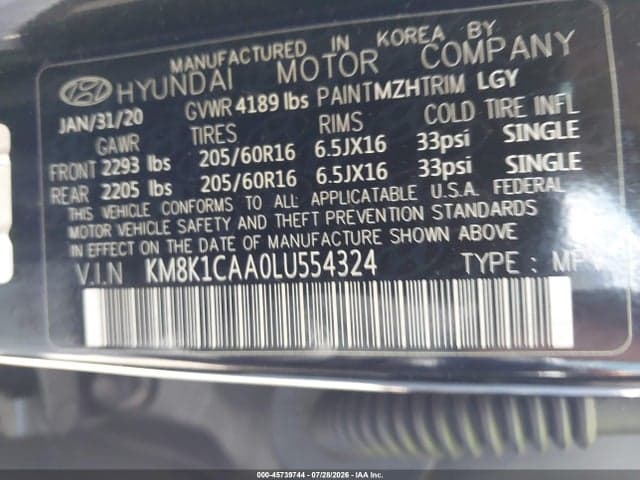 2020 HYUNDAI KONA SE 9
