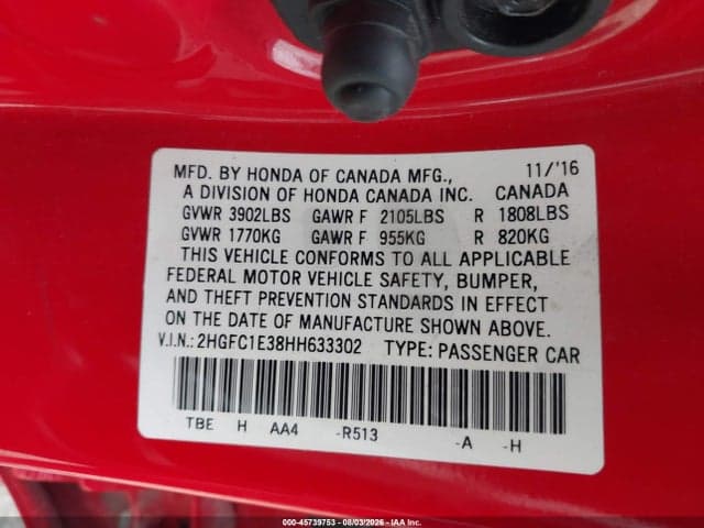 2017 HONDA CIVIC EX-T 9