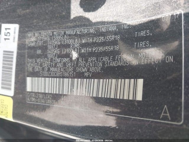 2017 TOYOTA SIENNA XLE 7 PASSENGER 9