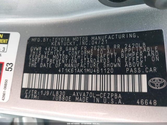 2021 TOYOTA CAMRY XSE 9