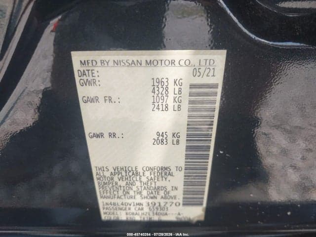 2021 NISSAN ALTIMA SV FWD 9