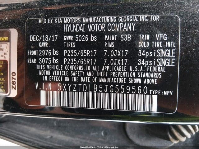 2018 HYUNDAI SANTA FE SPORT 2.4L 9