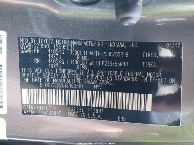 2017 TOYOTA SIENNA XLE 7 PASSENGER 9