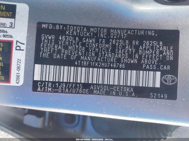 2017 TOYOTA CAMRY SE 9