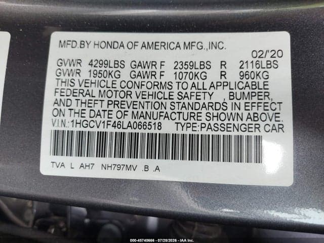 2020 HONDA ACCORD EX 9
