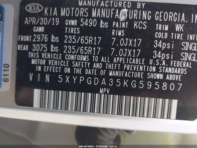 2019 KIA SORENTO 2.4L LX 9