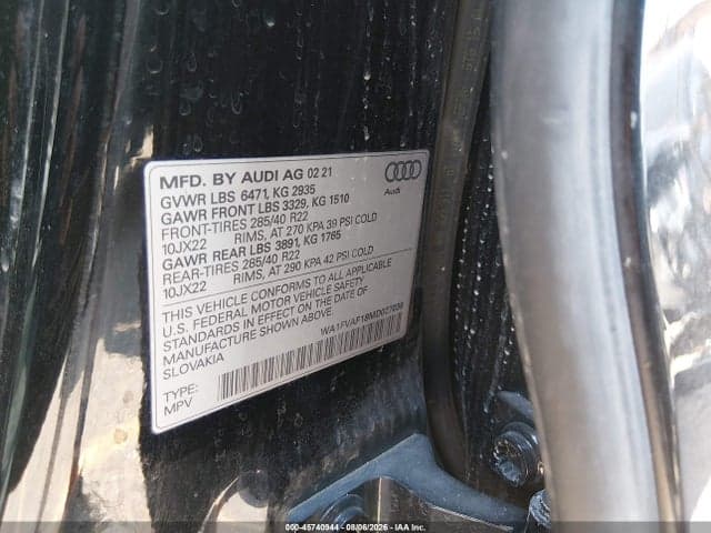 2021 AUDI Q8 PRESTIGE 55 TFSI QUATTRO TIPTRONIC 9