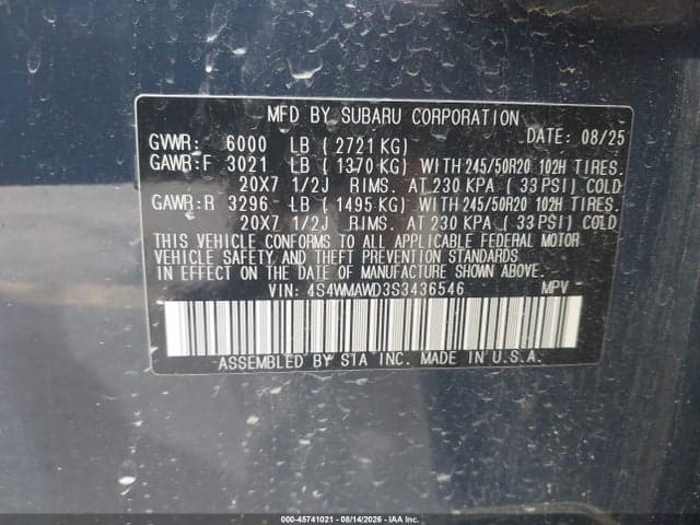 2025 SUBARU ASCENT ONYX EDITION LIMITED 7-PASSENGER 9