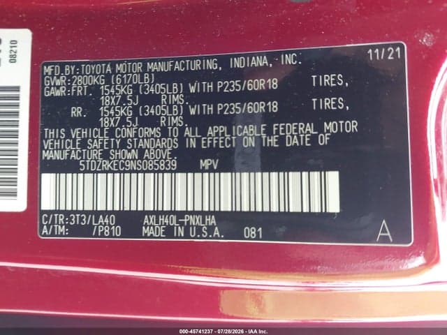 2022 TOYOTA SIENNA LIMITED 9