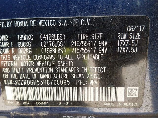 2017 HONDA HR-V EX 9