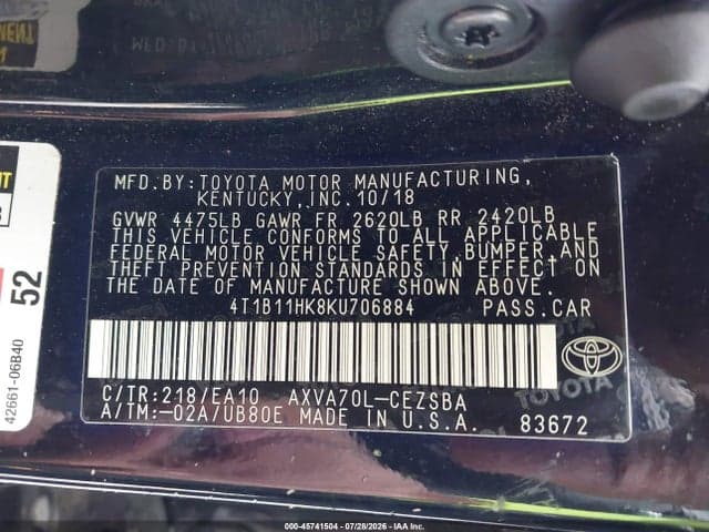 2019 TOYOTA CAMRY SE 9