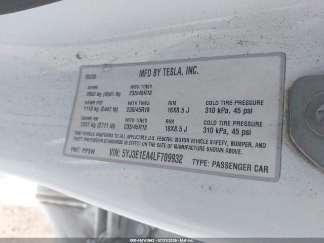 2020 TESLA MODEL 3 STANDARD RANGE PLUS REAR-WHEEL DRIVE/STANDARD RANGE REAR-WHEEL DRIVE 9