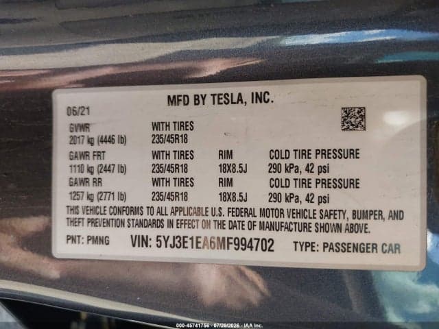 2021 TESLA MODEL 3 STANDARD RANGE PLUS REAR-WHEEL DRIVE 9