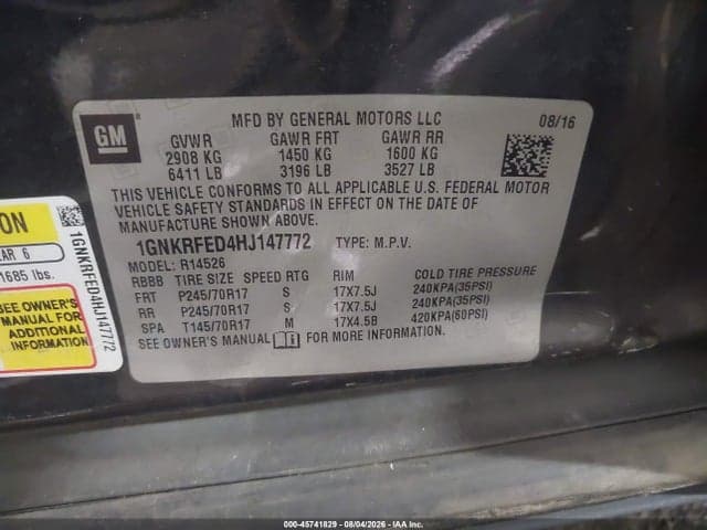 2017 CHEVROLET TRAVERSE LS 9