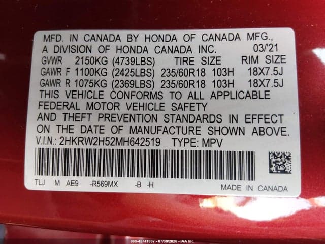 2021 HONDA CR-V AWD EX 9