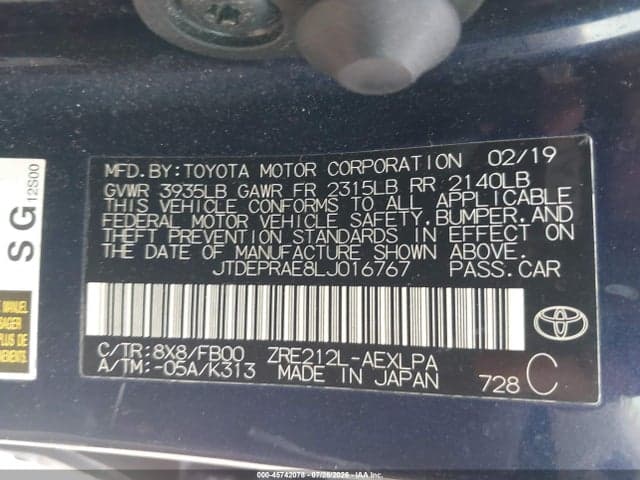 2020 TOYOTA COROLLA LE 9