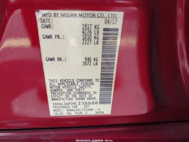 2017 NISSAN ALTIMA 2.5 SR 9