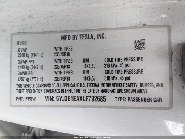 2020 TESLA MODEL 3 9