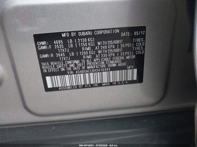 2017 SUBARU OUTBACK 2.5I PREMIUM 9