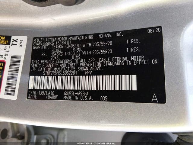 2020 TOYOTA HIGHLANDER PLATINUM 9