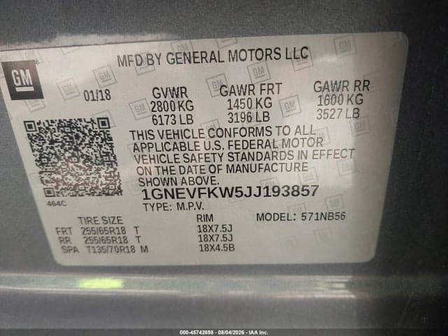 2018 CHEVROLET TRAVERSE LS 9