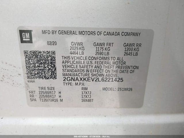 2020 CHEVROLET EQUINOX FWD LT 1.5L TURBO 9