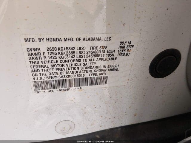 2019 HONDA PILOT EX 9
