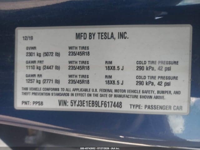 2020 TESLA MODEL 3 LONG RANGE DUAL MOTOR ALL-WHEEL DRIVE 9